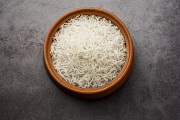 Boiled Indian Basmati rice served in a bowl