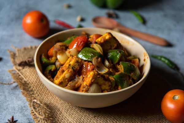 Kadai paneer in a bowl